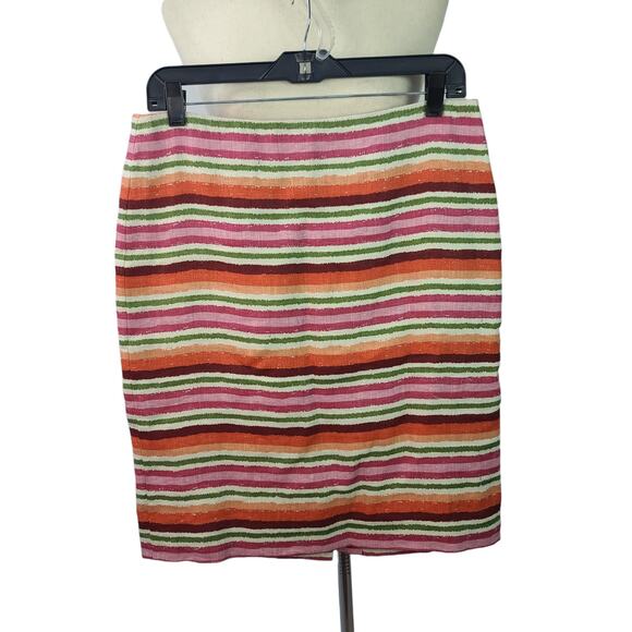 Talbots Dresses & Skirts - Talbots Orange Green Pink Striped Lined Linen Skirt Size 6